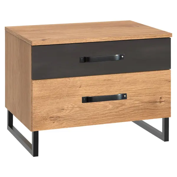 Noptieră, 58/45/41 cm, grafit, culoare lemn stejar