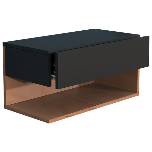 Noptieră, 60/30/32 cm, negru, culoare lemn stejar