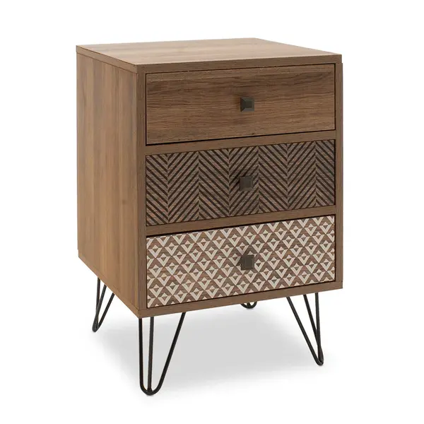 Noptiera Boho cu 3 sertare, nuc, 40x40x59 cm