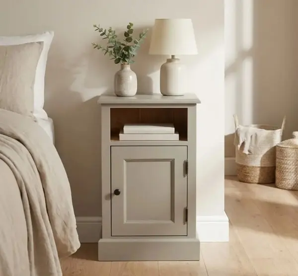 Noptiera cu 1 usa si spatiu deschis cu finisaj Dim Gray/Light Walnut Waxed