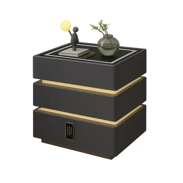 Noptieră inteligentă cu funcții smart și design elegant-iluminare LED ,3 sertare,&icirc;ncărcare wireless 15W,cod lock-DARK GRAY
