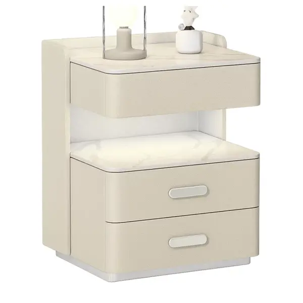 Noptieră inteligentă cu &icirc;ncărcare wireless, iluminare LED, sertar de depozitare și seif integrat &ndash; culoare alb