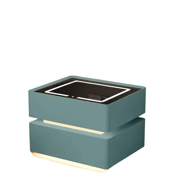 Noptiera inteligenta cu incarcare wireless, iluminare LED, 2 sertare de depozitare &ndash; verde, design modern din sticla si lemn