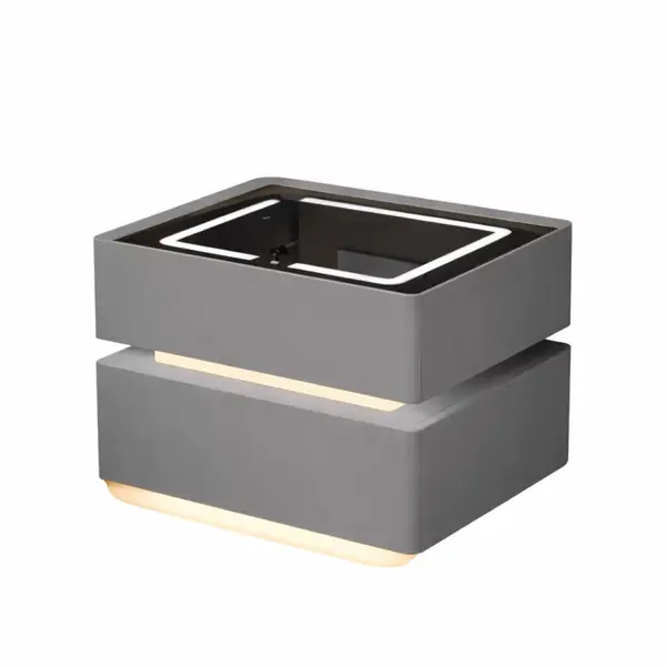 Noptiera inteligenta cu incarcare wireless, iluminare LED, 2 sertare de depozitare &ndash; gri antracit, design modern din sticla si lemn-PRODUS RESIGILAT!
