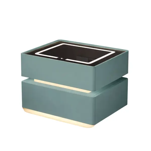 Noptiera inteligenta cu incarcare wireless, iluminare LED, 2 sertare de depozitare &ndash; verde, design modern din sticla si lemn-PRODUS RESIGILAT!