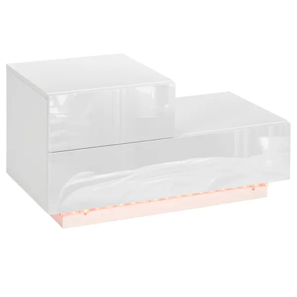 Noptieră LED Modernă HOMCOM | 16 Culori RGB cu Telecomandă | 2 Sertare | PAL | 70x37x38 cm | Alb | Aosom Romania