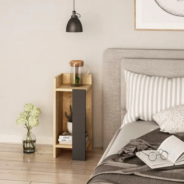 Noptiera stanga Peder, Anthracite, Stejar, 25x60x27 cm