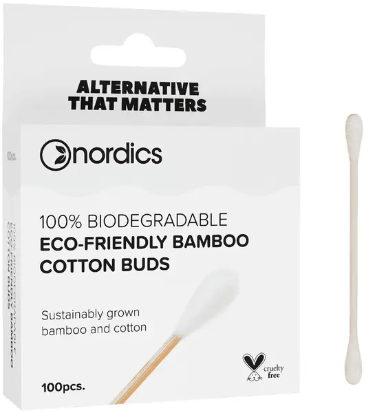 Nordics Bețișoare de urechi din bambus, albe, 100 buc