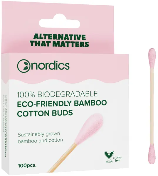 Nordics Bețișoare de urechi din bambus, roz, 100 buc
