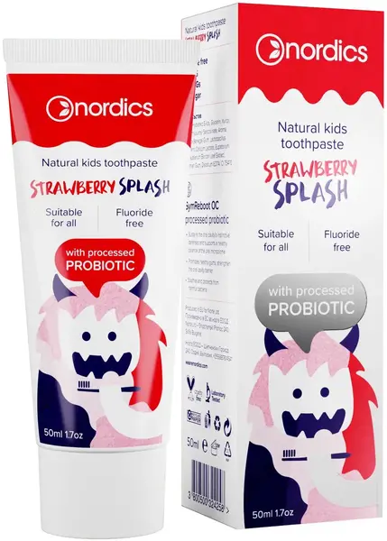 Nordics Pastă de dinți pentru copii cu probiotic Strawberry Splash, 50 ml