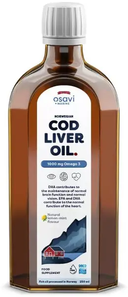 Norwegian Cod Liver Oil, 1000 mg, lămâie și mentă, 250 ml, Osavi