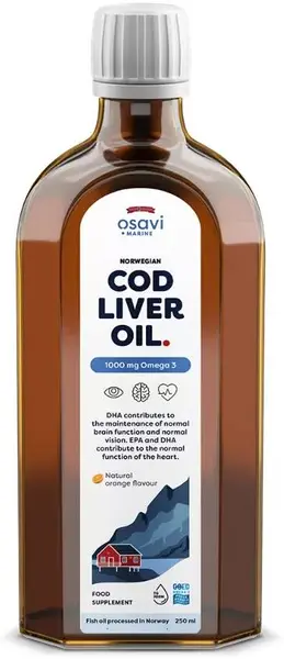 Norwegian Cod Liver Oil, 1000 mg, portocală, 250 ml, Osavi