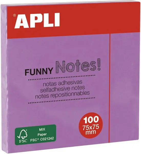 Note lipicioase autoadezive Apli - 75 x 75 mm, 100 bucăți, creion violet