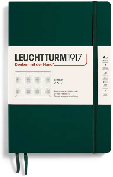 Notebook-ul Leuchtturm1917 Natural Colors - A5, verde închis, pagini punctate, coperte moi
