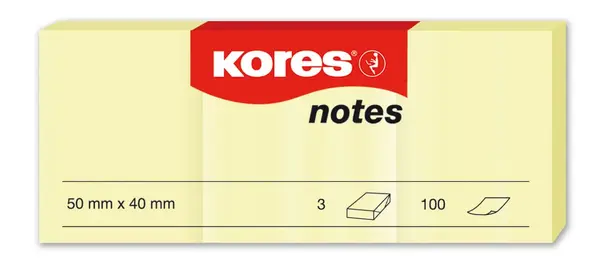 Notes adeziv 40 x 50 mm galben pal 3 x 100 file Kores Notes adeziv 40 x 50 mm galben pal 3 x 100 file Kores