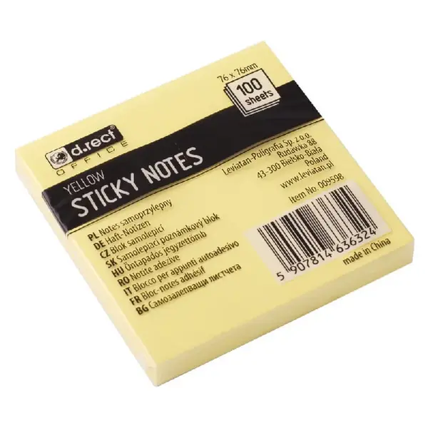 Notes adeziv 76 x 76 mm galben D.Rect Notes adeziv 76 x 76 mm galben D.Rect