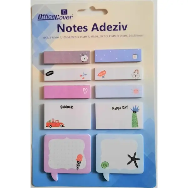 Notes adeziv index Office Cover SN7136, scolar, 250 coli, 3 forme, set 10 modele