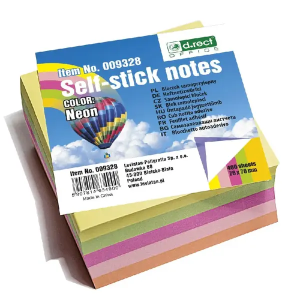 Notes cub adeziv 76 x 76 mm neon 400 coli D.Rect Notes cub adeziv 76 x 76 mm neon 400 coli D.Rect