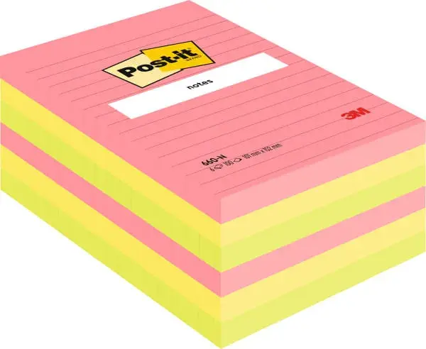 Notite adezive Post-it ® 660N Neon liniate 101 mm x 152 mm 100 file Notite adezive 3M Post-it 660N 102 x 152 mm neon liniat