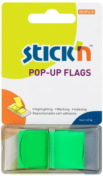 Notite adezive Stick'n - 45 x 25 mm, verzi, 50 file
