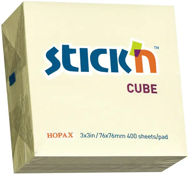 Notite adezive Stick'n - 76 x 76 mm, galben pastel, 400 file