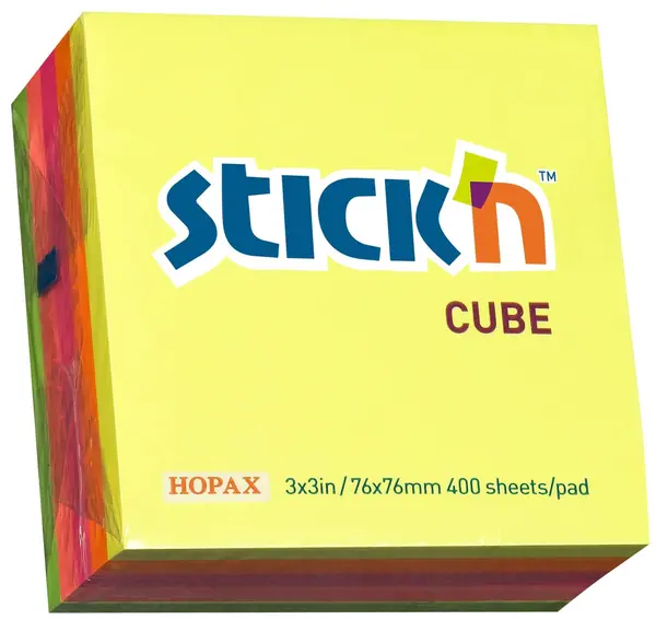 Notite adezive Stick'n - 76 x 76 mm, neon, 5 culori, 400 file