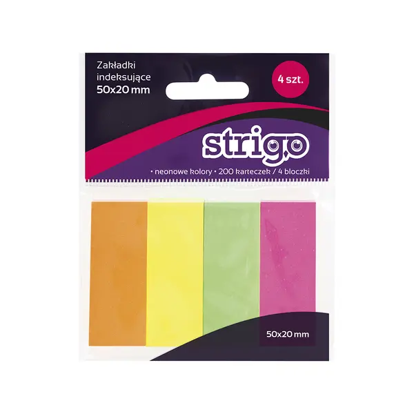 Notite Adezive Strigo, 4 Paduri, 200 File, Neon, 50 20 mm