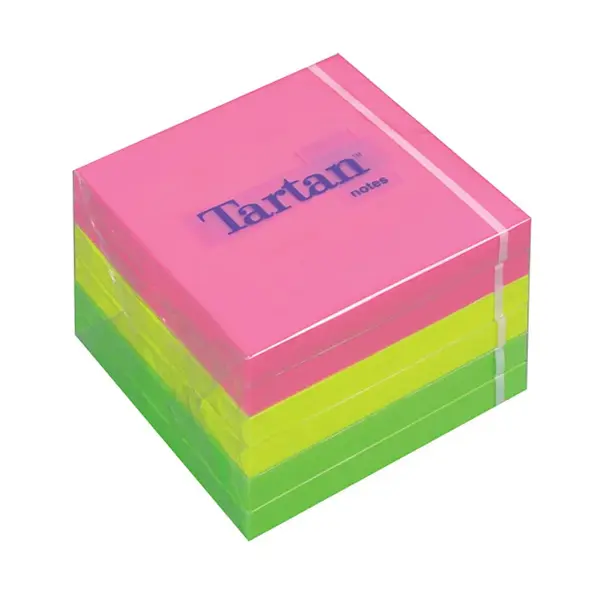 Notite adezive TARTAN™ 3M 76mm x 76 mm culori neon 100 file Notite adezive 3M Tartan neon 76 x 76 mm 100 file