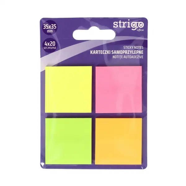 Notite Autoadezive Strigo Patrate, 4 20 File, Neon, 35 35 mm