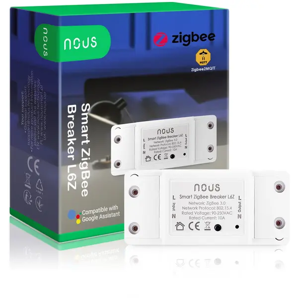 Nous Releu wireless Nous L6Z, 10A, ZigBee, 1 canal, control din aplicatie Nous Smart Home, Tuya Smart App