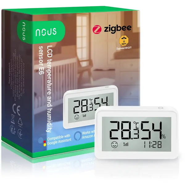 Nous Senzor Smart de Temperatura si Umiditate Nous E6, cu afisaj LCD, ZigBee
