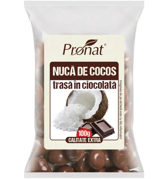 Nuca de cocos trasa in ciocolata, 100g, Pronat