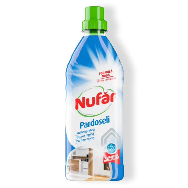 Nufăr Soluție Pardoseli, Curăță Gresia, Parchetul, Marmura, Fără Clătire, Parfum Marin, 750 Ml