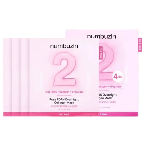 Numbuzin - No.2 Rose PDRN Overnight Collagen Mask, 1 Box, 37g x 4ea
