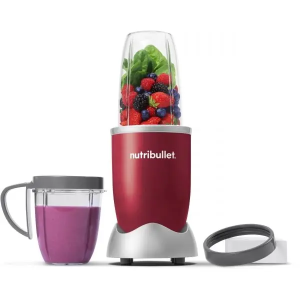 NUTRIBULLET Blender Nutribullet Original 600 NB606R, 600W, Lama de extractie, Cana inalta de 700ml, Cana de 500ml, Amestecare uniforma, Design simplu si compact, Usor de curatat, Fara BPA, Cablu 100cm, 2.86kg, Rosu