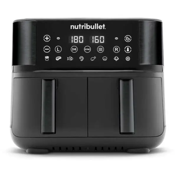 NUTRIBULLET Friteuza dubla fara ulei Nutribullet Twin Drawer Air Fryer NBA081B, 2850 W, 2 sertare x 4L, 8 programe presetate, Afisaj digital, Negru
