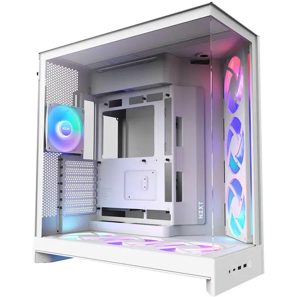 NZXT Carcasa H9 Flow RGB+ (2025), Dual-Chamber, Mid-Tower, Control Hub, Alb