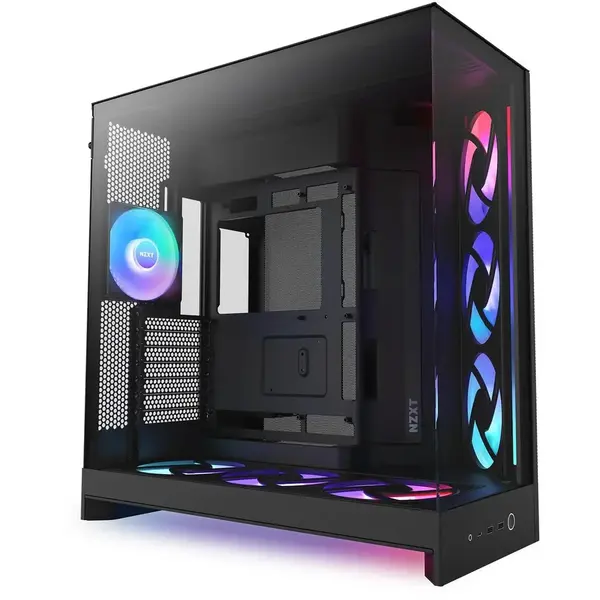 NZXT Carcasa H9 Flow RGB+ (2025), Dual-Chamber, Mid-Tower, Control Hub, Negru