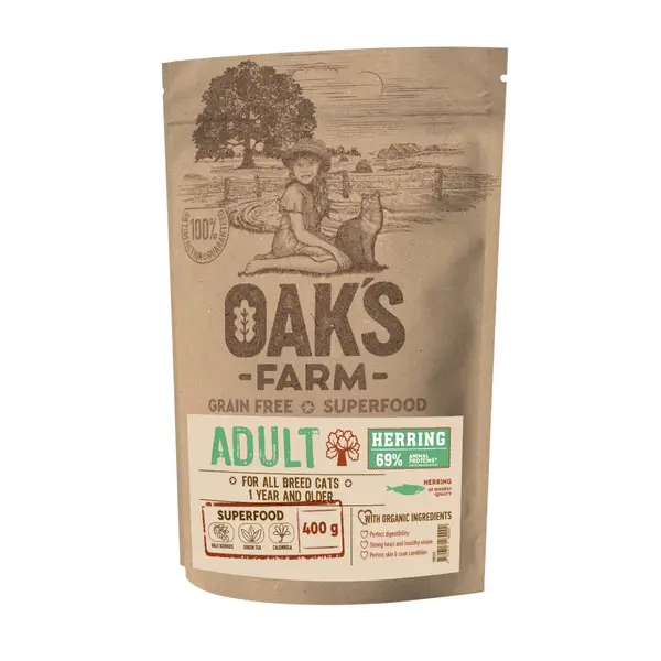 OAK'S FARM, Hering, hrană uscată fără cereale pisici, 6kg