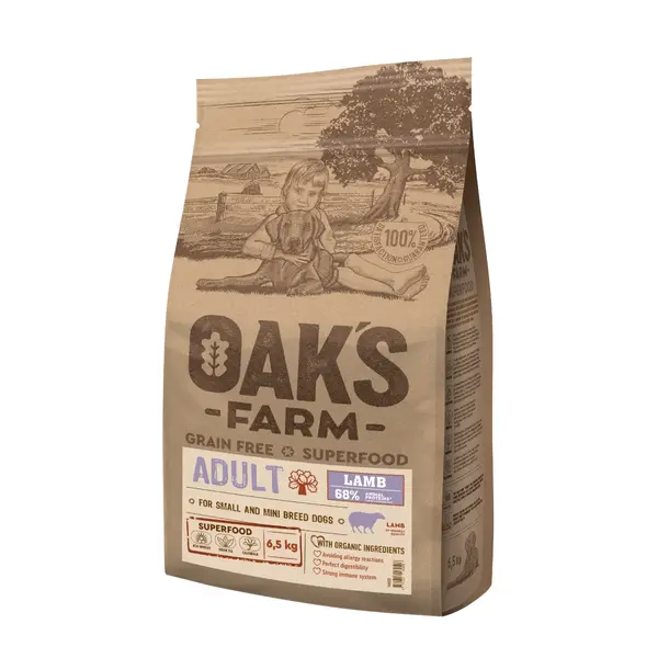 OAK'S FARM Mini Adult, XS-S, Miel, hrană uscată fără cereale câini, 6.5kg