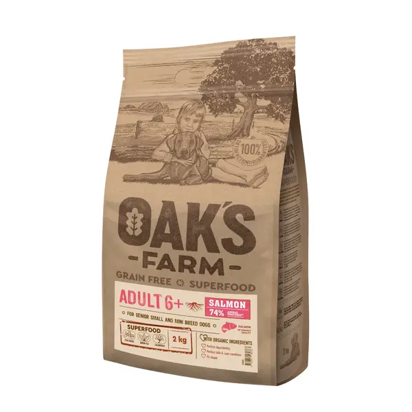 OAK'S FARM Mini Senior 6+, XS-S, Somon, hrană uscată fără cereale câini senior, 6.5kg