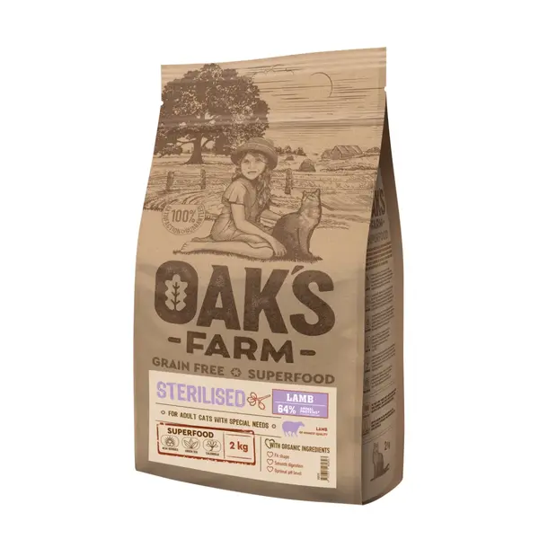 OAK'S FARM Sterilised, Miel, hrană uscată fără cereale pisici sterilizate, obezitate, 400g