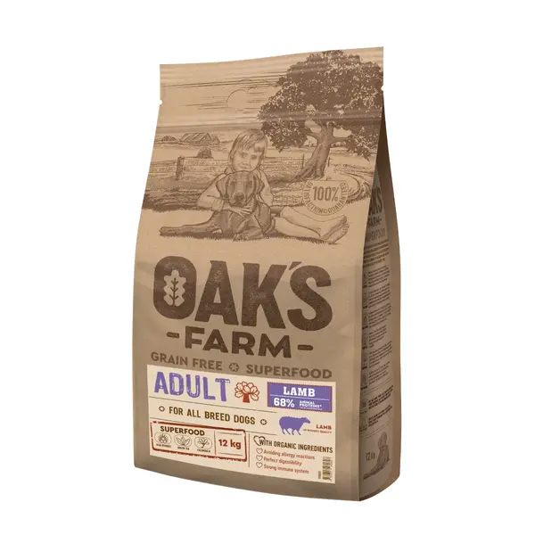 OAK'S FARM, XS-XL, Miel, hrană uscată fără cereale câini, 12kg