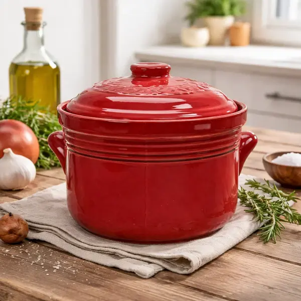 Oala Ceramica pentru Sarmale si Fripturi, Glazurata, Rotunda, 7 Litri Bordo