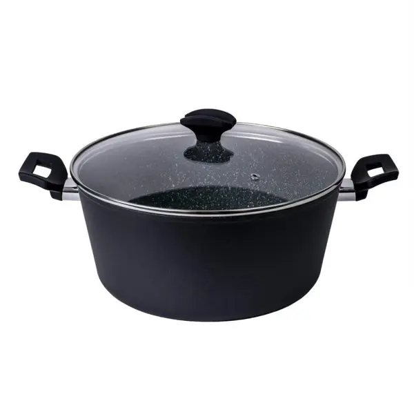 Oala cu Capac de Sticla, Inaltime 13 cm, Diametru 28 cm, Capacitate 6 l, Negru