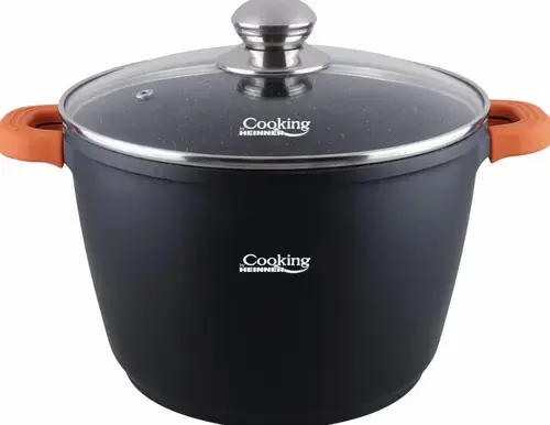 Oala cu capac Heinner, 24 cm x 16.5 cm, 6.3 L, aluminiu turnat (Negru)