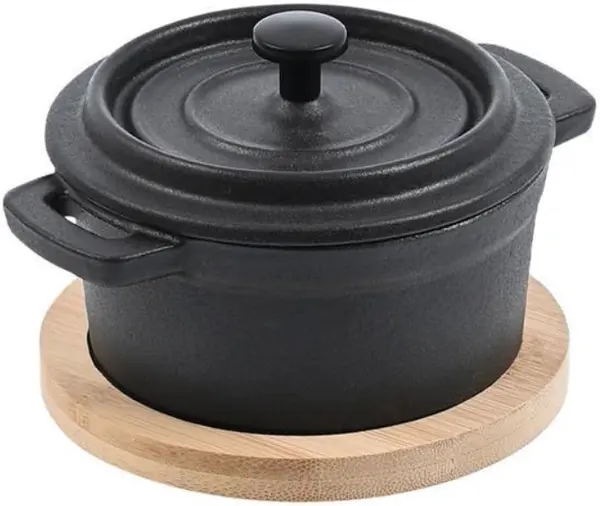 Oală din fontă cu covoraș de bambus Estia - 12.5 x 11.5 x 8 cm