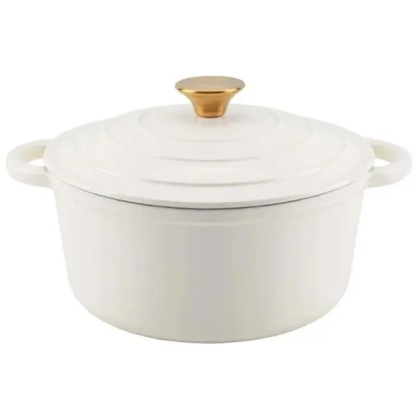 Oala din Fonta Emailata, 28 cm, 6 l, Alba, Perfect Home
