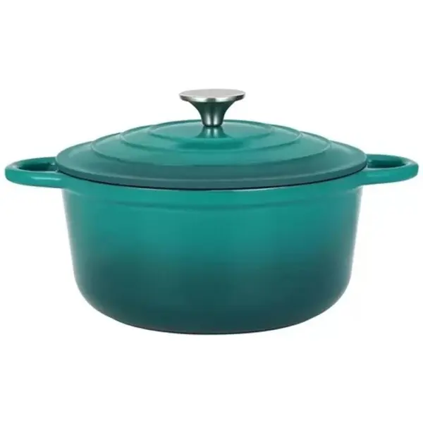 Oala din Fonta Emailata cu Capac, 24 cm, 3, 6 l, Turcoaz, Perfect Home