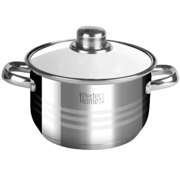 Oala din Inox cu Capac din Sticla, 8.5 l, Diametru 29 cm, Argintie, Perfect Home